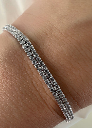 Double row bracelet with white zircons