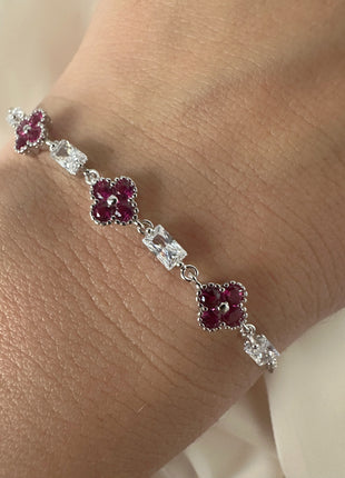 Bracelet with flowers and white zircons – silver