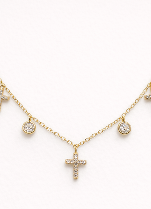 Necklace with butterfly motif and pearl — Silver with zircons
