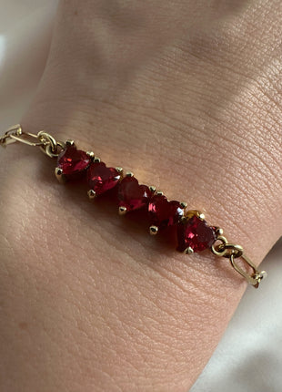 Armband mit roten Herzen - Silber mit Vergoldung
