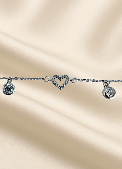 Silver nano bracelet with hearts and zircons