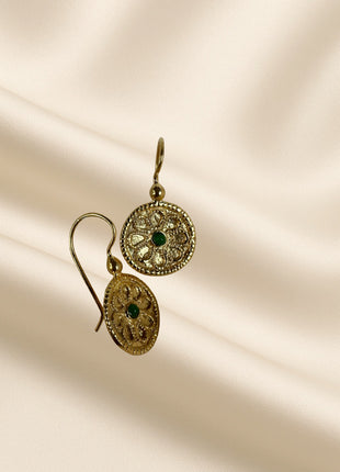 Silver earrings with gold plating and jade detail - handmade
