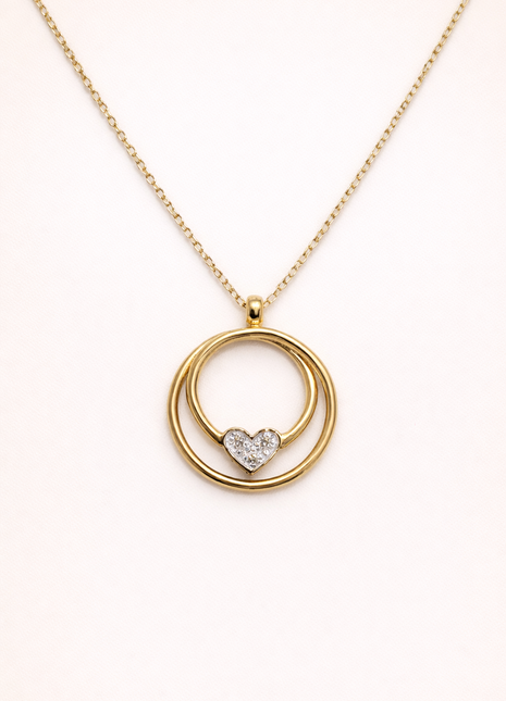 Goldkette mit Diamanten – Doppelkreis und Herz