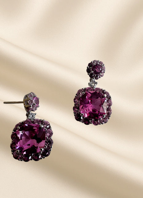 Silver earrings with pink crystals
