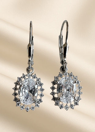 Silver earrings with oval zircon