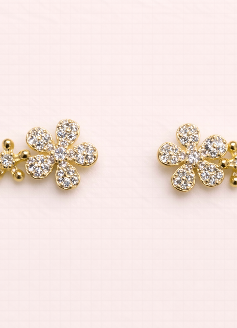 Flower earrings – gold tone with zircons