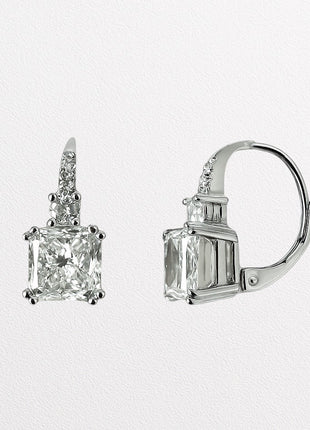 Silver earrings with large square zircon