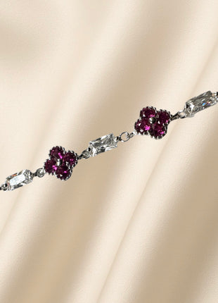 Bracelet with flowers and white zircons – silver