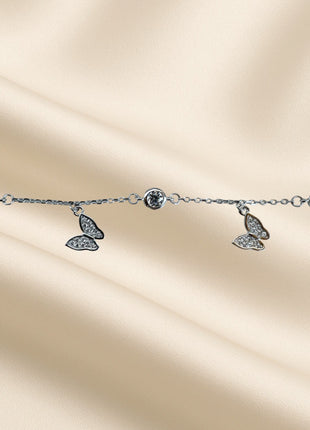 Silver anklet with butterflies and zircons