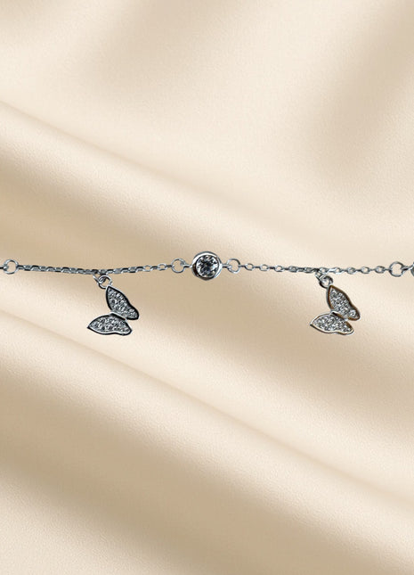 Silver anklet with butterflies and zircons