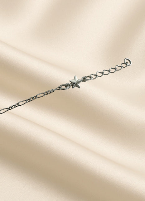 Silver anklet with heart and star