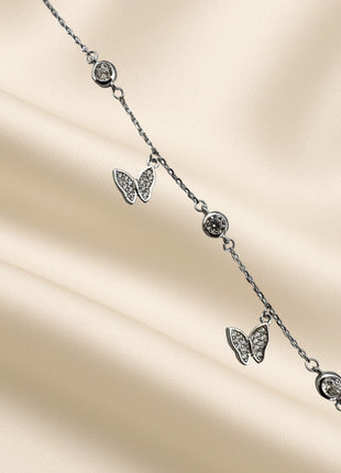 Silver anklet with butterflies and zircons