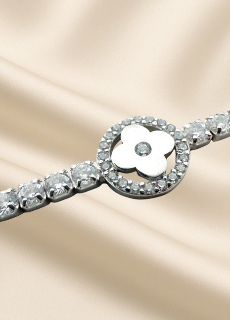 Silberarmband mit Zirkonen und Blumenmotiv