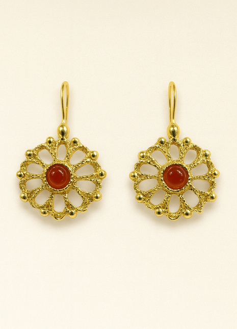 Srebrne naušnice sa pozlatom i karneolom u cvjetnom dizajnu