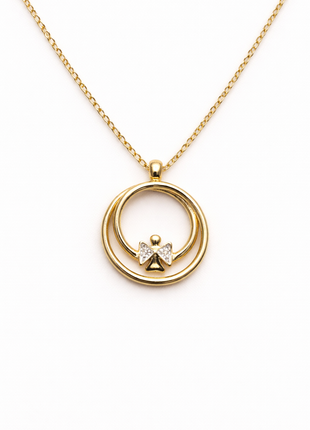 Halskette mit Engelsmotiv und Diamanten in Gelbgold