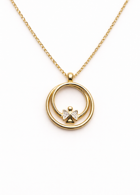 Halskette mit Engelsmotiv und Diamanten in Gelbgold