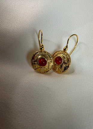 Silver earrings with gold plating and carnelian