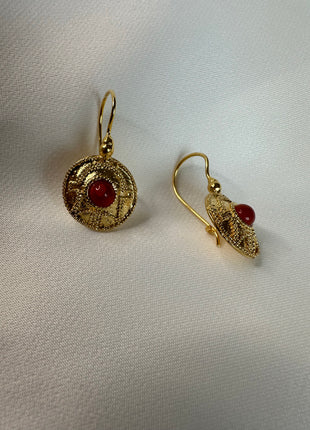 Silver earrings with gold plating and carnelian