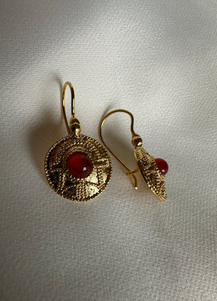 Silver earrings with gold plating and carnelian