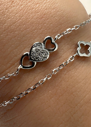Double bracelet with heart and clover motifs