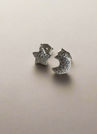 Earrings Star &amp; Moon with zircons