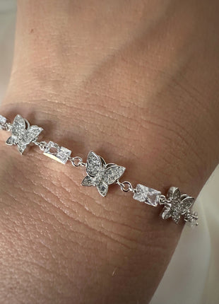 Silver and zircon butterfly bracelet