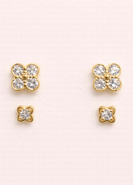Flower earring set - zircons (2 pairs)