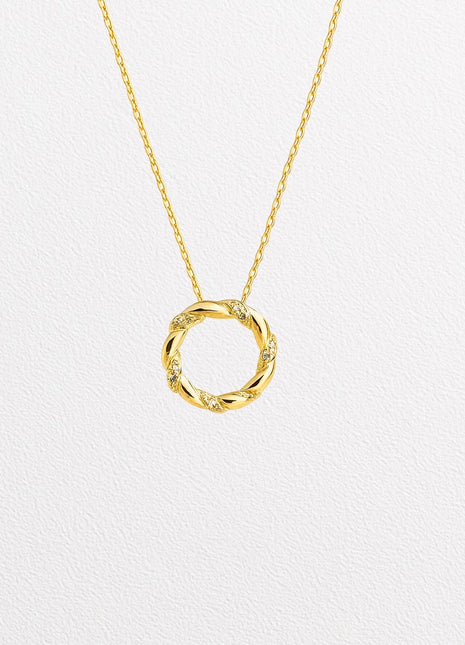 Zlatna ogrlica s dijamantima u pletenom krugu