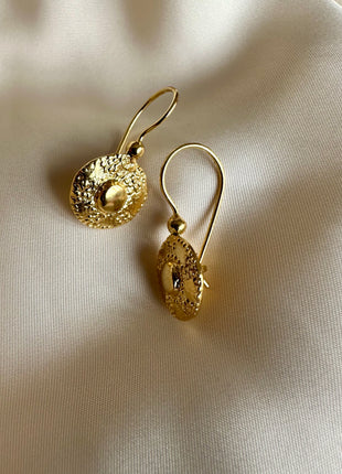 Silver earrings with gold plating and circular embossed design