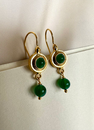 Silver earrings with gold plating and green agate