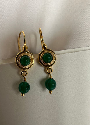 Silver earrings with gold plating and green agate