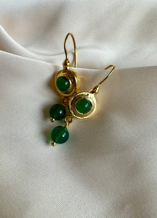 Silver earrings with gold plating and green agate