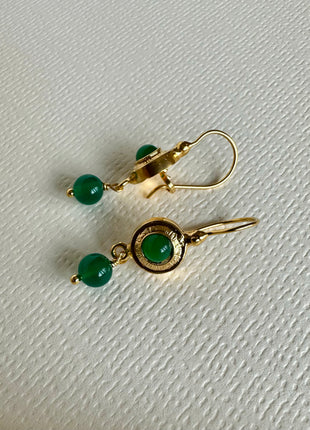 Silver earrings with gold plating and green agate