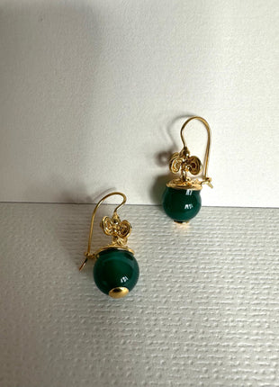 Gold-plated earrings with green agate