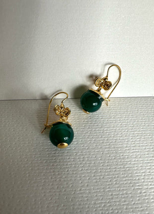 Gold-plated earrings with green agate