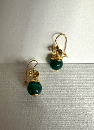 Gold-plated earrings with green agate